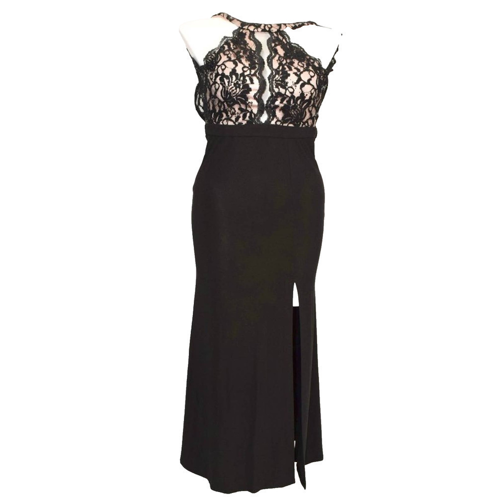 MORGAN & CO-mother of bride black open back, lace top formal maxi dress, size 1
